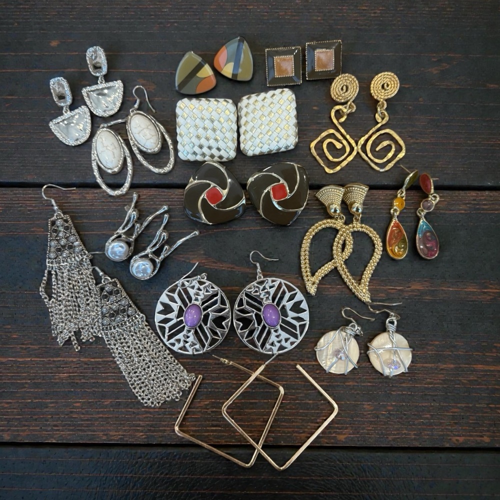 14 Pairs Mixed Bundle Pierced Earrings Vintage to Modern